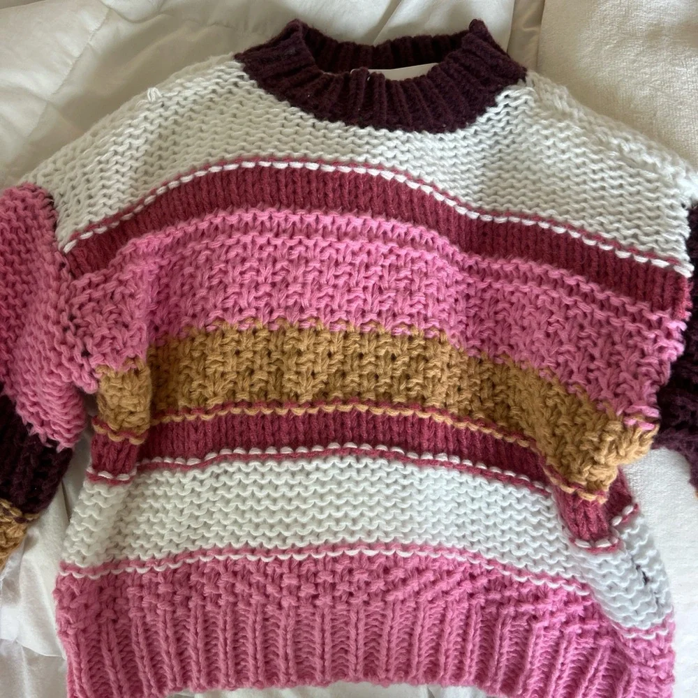 American Threads Pink and Brown Striped Sweater - Picture 6 of 6